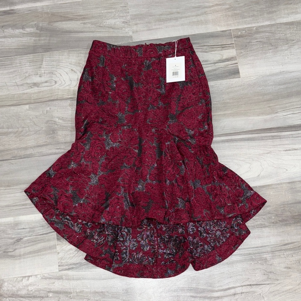 Rachel Parcell Red High-Low Trumpet Midi Skirt